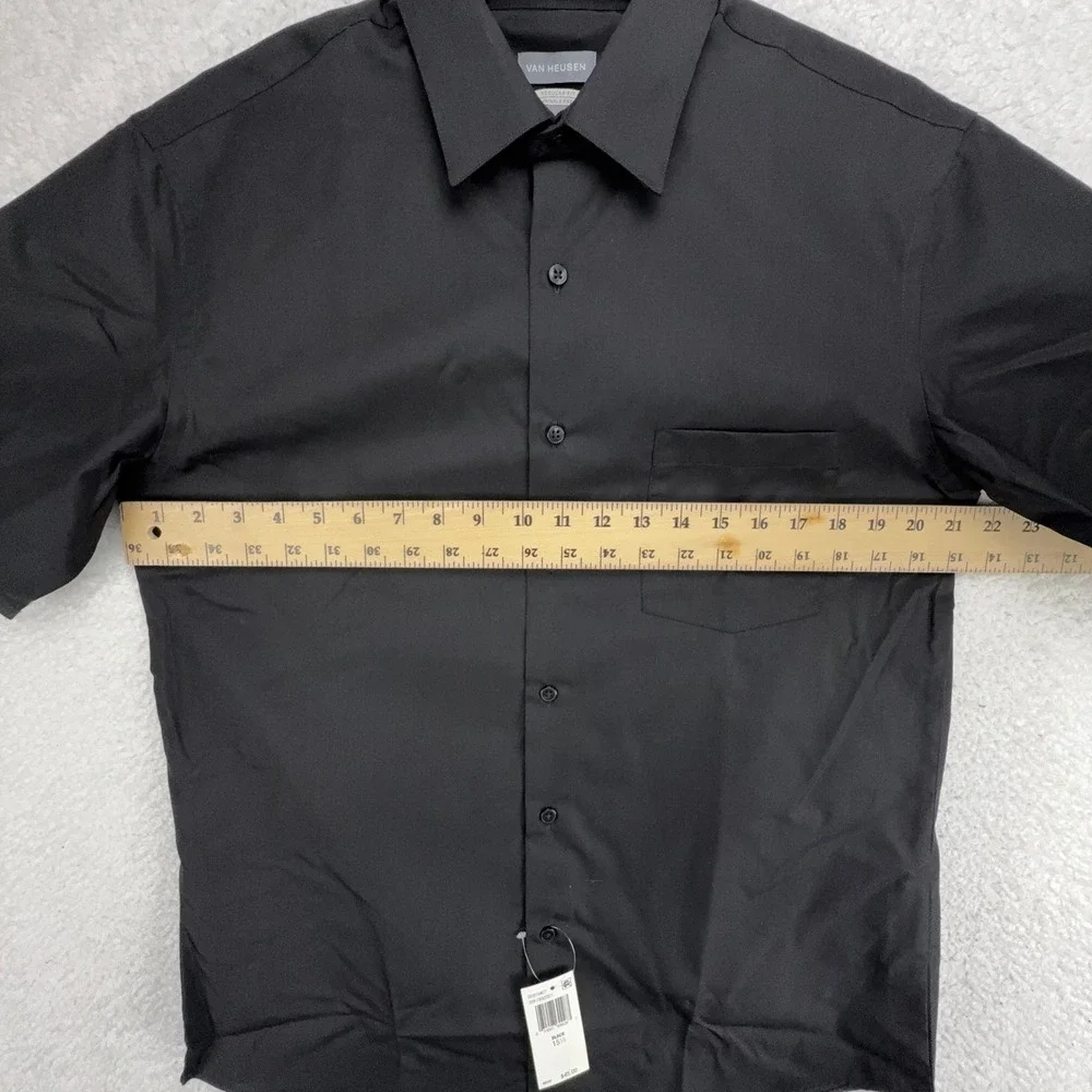 Van Heusen Men Regular Fit Wrinkle Free Short Sleeve Button Shirt Black 15.5